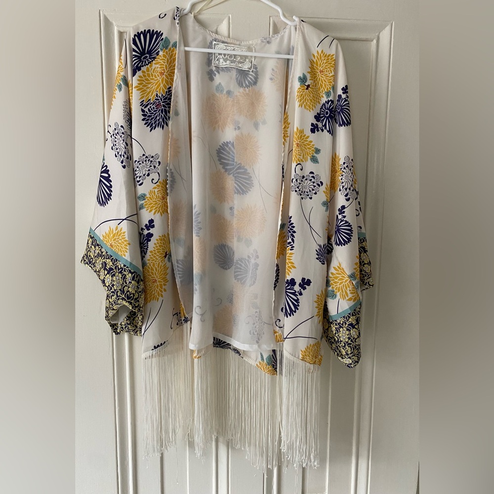Floral Kimono with Fringe
